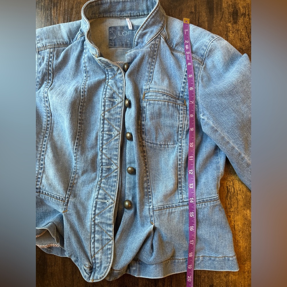 Loft Soldier Style Light Blue Denim Jean Jacket Coat Size 2 - Picture 8 of 13